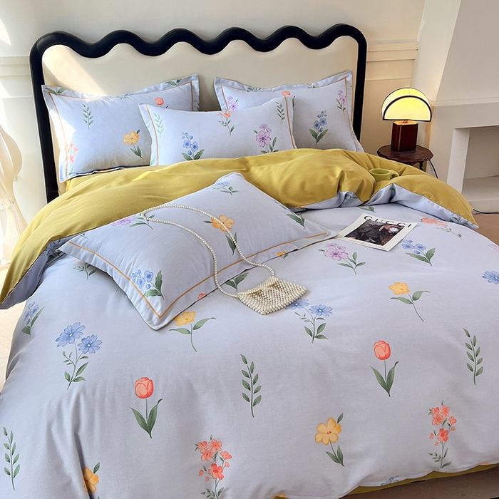 91家纺网 家纺一手货源 找家纺 梧桐树 2025新款轻奢新疆棉加厚磨毛四件套 蓝色恋曲