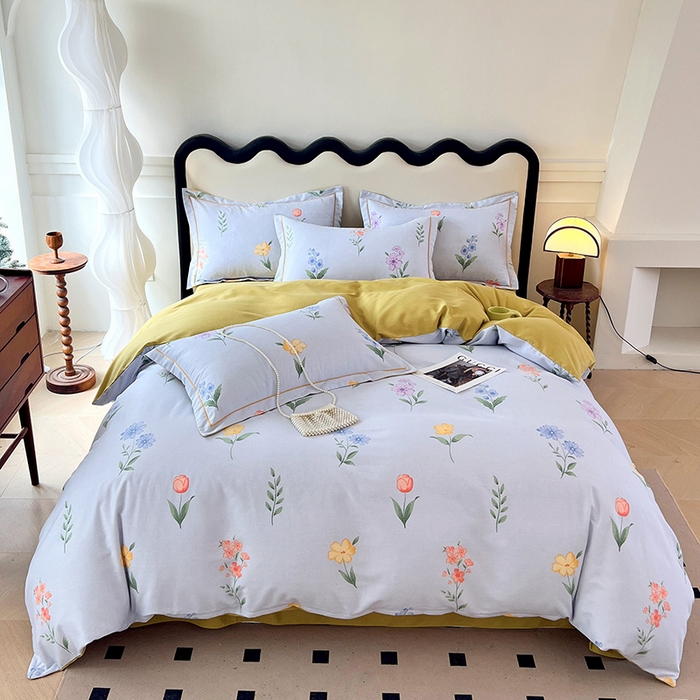 91家纺网 家纺一手货源 找家纺 梧桐树 2025新款轻奢新疆棉加厚磨毛四件套 蓝色恋曲