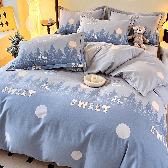 91家纺网 家纺一手货源 找家纺 梧桐树 2025新款轻奢新疆棉加厚磨毛四件套 林深见鹿