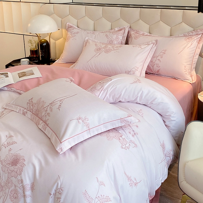 91家纺网 家纺一手货源 找家纺 梧桐树 2025新款轻奢新疆棉加厚磨毛四件套 镜花水月粉