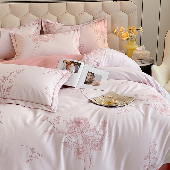 91家纺网 家纺一手货源 找家纺 梧桐树 2025新款轻奢新疆棉加厚磨毛四件套 镜花水月粉