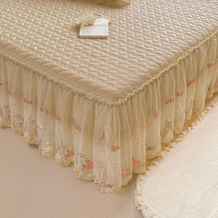 91家纺网 家纺一手货源 找家纺 罗艺轩 2025新款全棉蕾丝刺绣单床裙-小香玫瑰 小香玫瑰-香槟