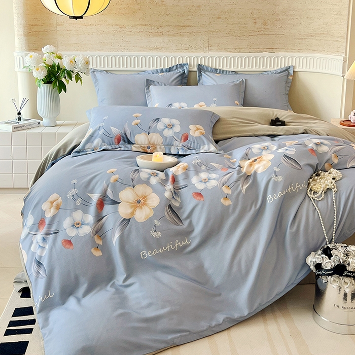 91家纺网 家纺一手货源 找家纺 梧桐树 2025新款轻奢新疆棉加厚磨毛四件套 潘多拉蓝