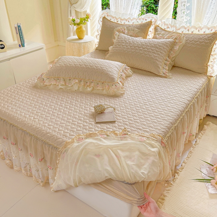 91家纺网 家纺一手货源 找家纺 罗艺轩 2025新款全棉蕾丝刺绣单床裙-小香玫瑰 小香玫瑰-香槟