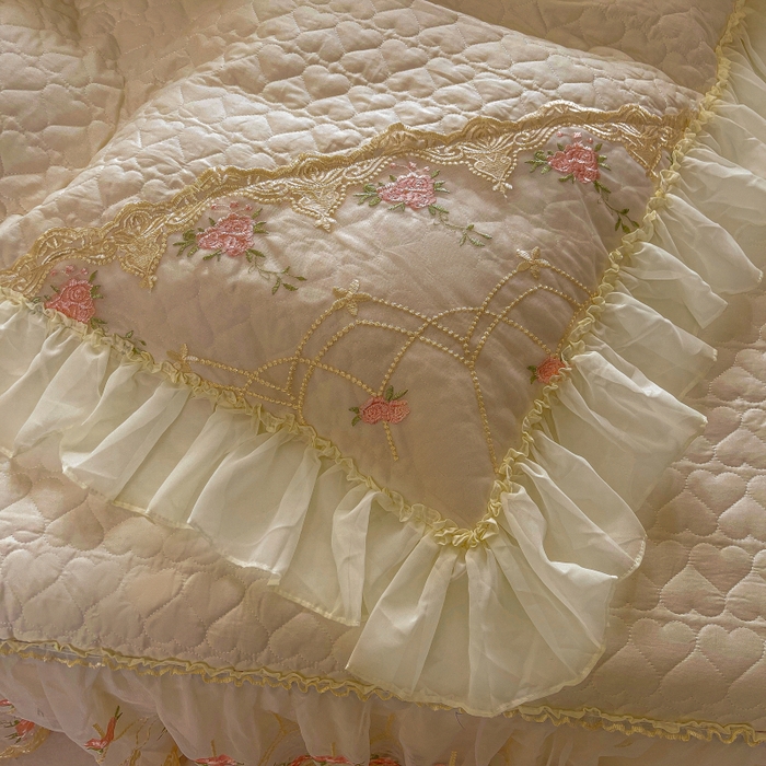 91家纺网 家纺一手货源 找家纺 罗艺轩 2025新款全棉蕾丝刺绣单床裙-小香玫瑰 小香玫瑰-香槟