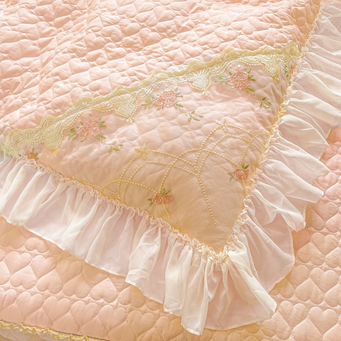 91家纺网 家纺一手货源 找家纺 罗艺轩 2025新款全棉蕾丝刺绣单床裙-小香玫瑰 小香玫瑰-玉色