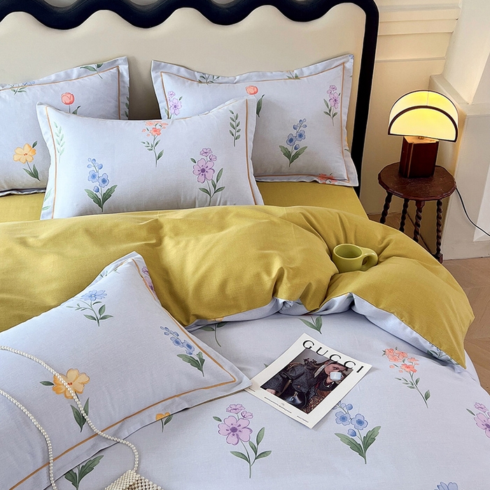 91家纺网 家纺一手货源 找家纺 梧桐树 2025新款轻奢新疆棉加厚磨毛四件套 蓝色恋曲