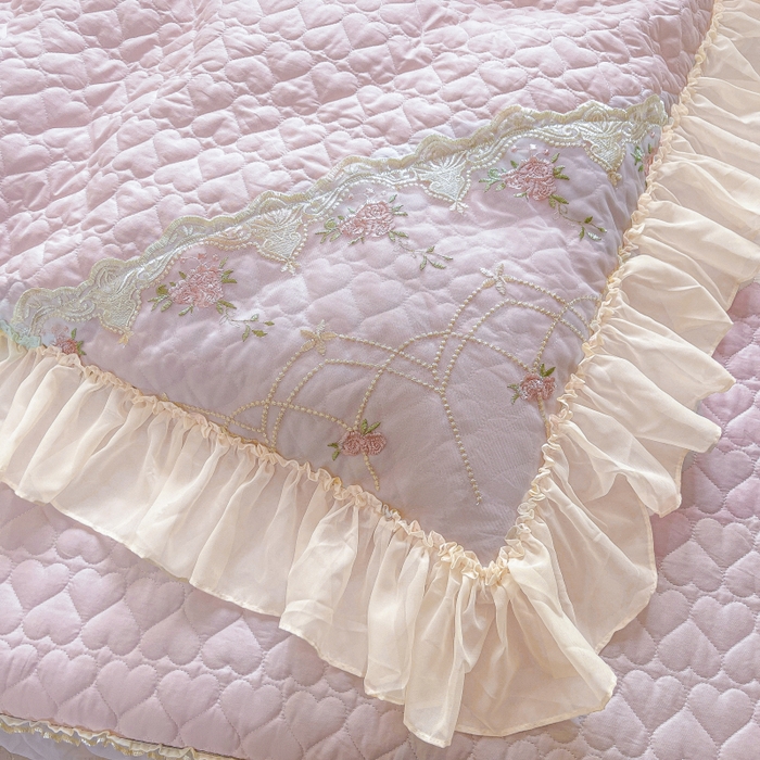 91家纺网 家纺一手货源 找家纺 罗艺轩 2025新款全棉蕾丝刺绣单床裙-小香玫瑰 小香玫瑰-紫色