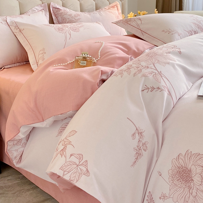 91家纺网 家纺一手货源 找家纺 梧桐树 2025新款轻奢新疆棉加厚磨毛四件套 镜花水月粉