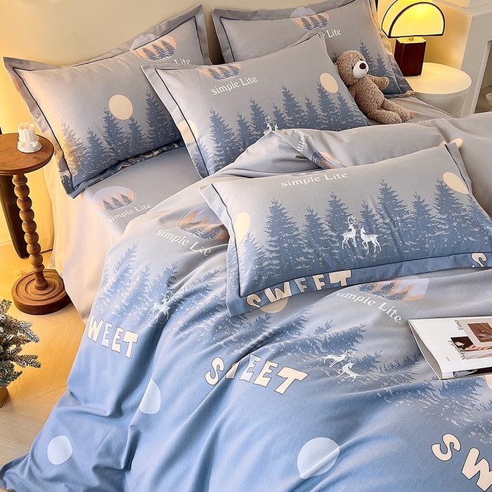 91家纺网 家纺一手货源 找家纺 梧桐树 2025新款轻奢新疆棉加厚磨毛四件套 林深见鹿