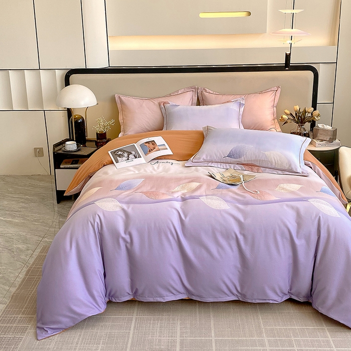 91家纺网 家纺一手货源 找家纺 梧桐树 2025新款轻奢新疆棉加厚磨毛四件套 轻叶漫舞