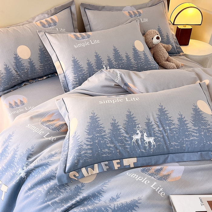 91家纺网 家纺一手货源 找家纺 梧桐树 2025新款轻奢新疆棉加厚磨毛四件套 林深见鹿