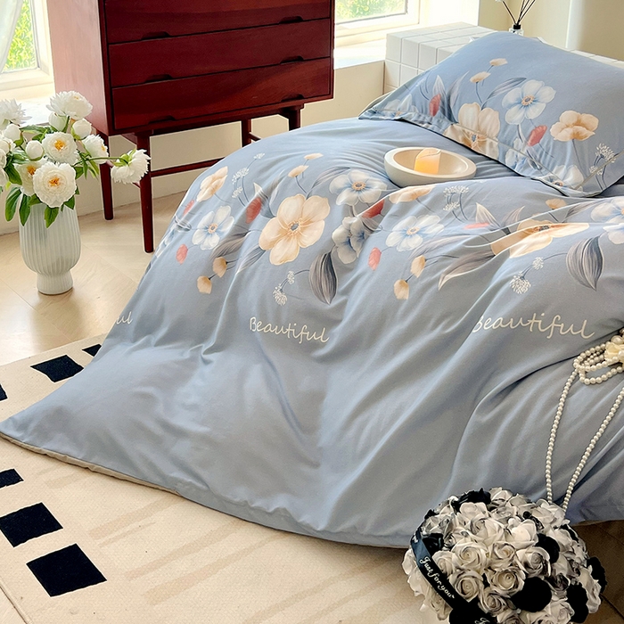 91家纺网 家纺一手货源 找家纺 梧桐树 2025新款轻奢新疆棉加厚磨毛四件套 潘多拉蓝