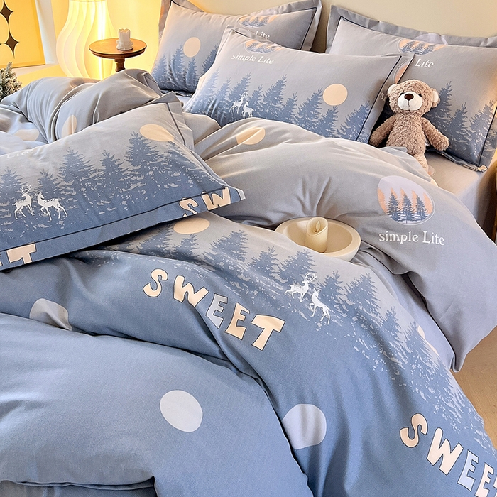 91家纺网 家纺一手货源 找家纺 梧桐树 2025新款轻奢新疆棉加厚磨毛四件套 林深见鹿