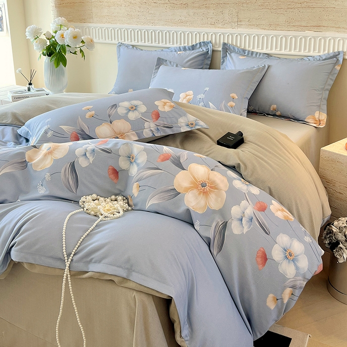 91家纺网 家纺一手货源 找家纺 梧桐树 2025新款轻奢新疆棉加厚磨毛四件套 潘多拉蓝