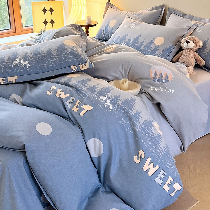 91家纺网 家纺一手货源 找家纺 梧桐树 2025新款轻奢新疆棉加厚磨毛四件套 林深见鹿