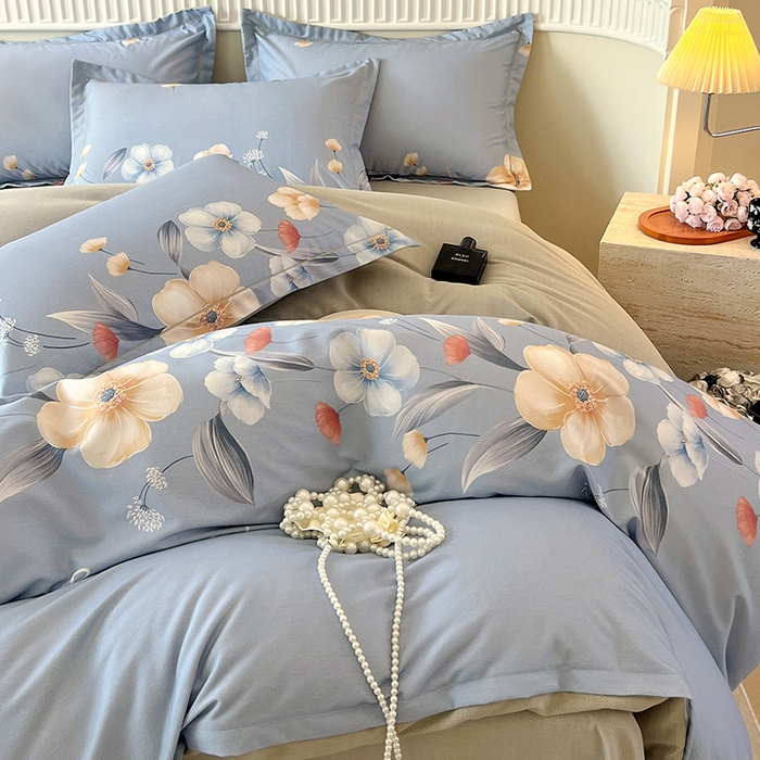 91家纺网 家纺一手货源 找家纺 梧桐树 2025新款轻奢新疆棉加厚磨毛四件套 潘多拉蓝