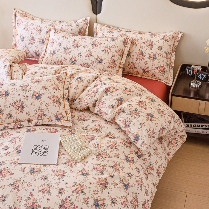 91家纺网 家纺一手货源 找家纺 金泰莱 2025新款全棉纯棉小清新工艺款四件套 繁花似锦