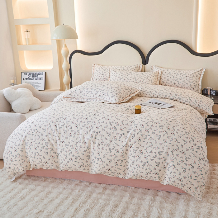 91家纺网 家纺一手货源 找家纺 金泰莱 2025新款全棉纯棉小清新工艺款四件套 奶油小花