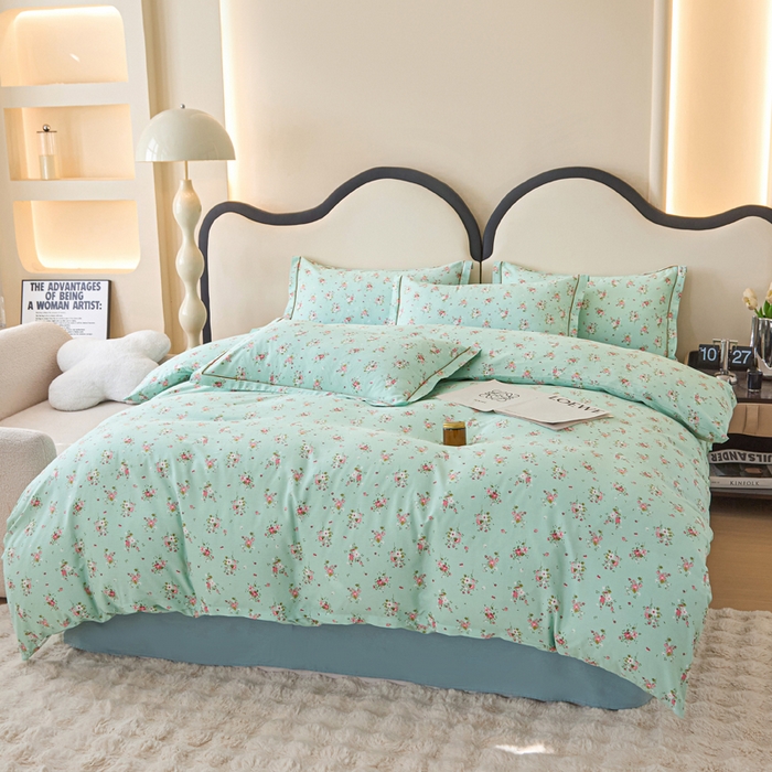 91家纺网 家纺一手货源 找家纺 金泰莱 2025新款全棉纯棉小清新工艺款四件套 清新薄荷