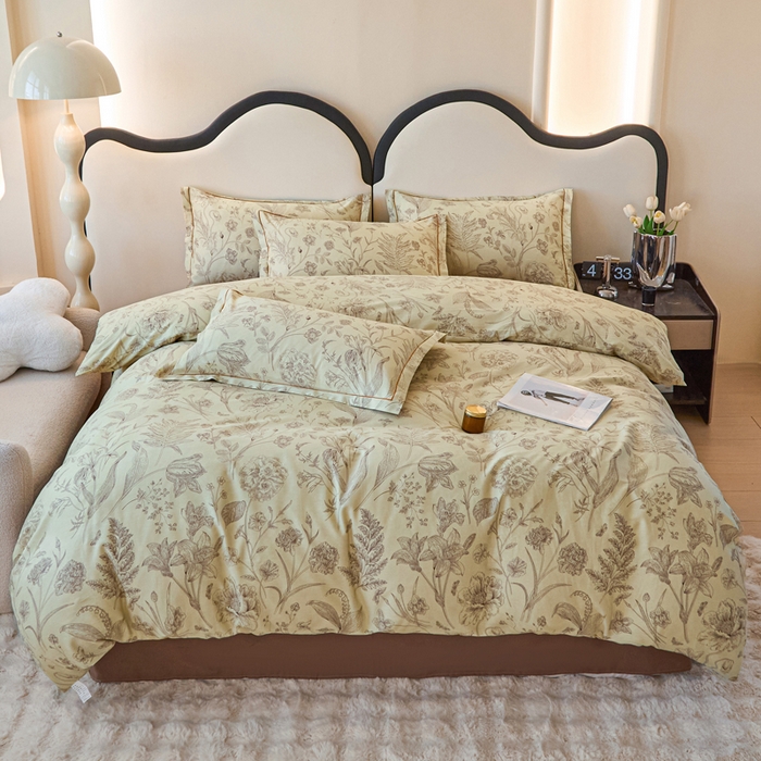 91家纺网 家纺一手货源 找家纺 金泰莱 2025新款全棉纯棉小清新工艺款四件套 秋日落叶