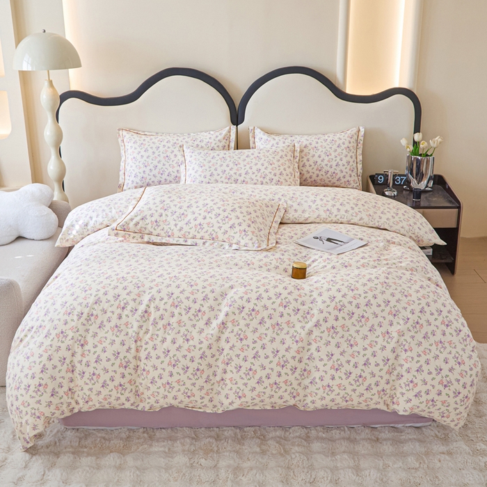 91家纺网 家纺一手货源 找家纺 金泰莱 2025新款全棉纯棉小清新工艺款四件套 万朵花