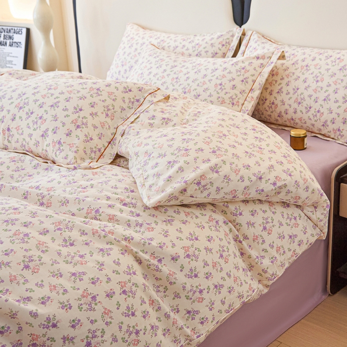 91家纺网 家纺一手货源 找家纺 金泰莱 2025新款全棉纯棉小清新工艺款四件套 万朵花