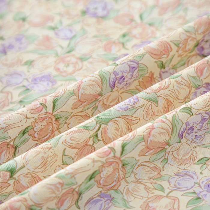 91家纺网 家纺一手货源 找家纺 金泰莱 2025新款全棉纯棉小清新工艺款四件套 郁金香