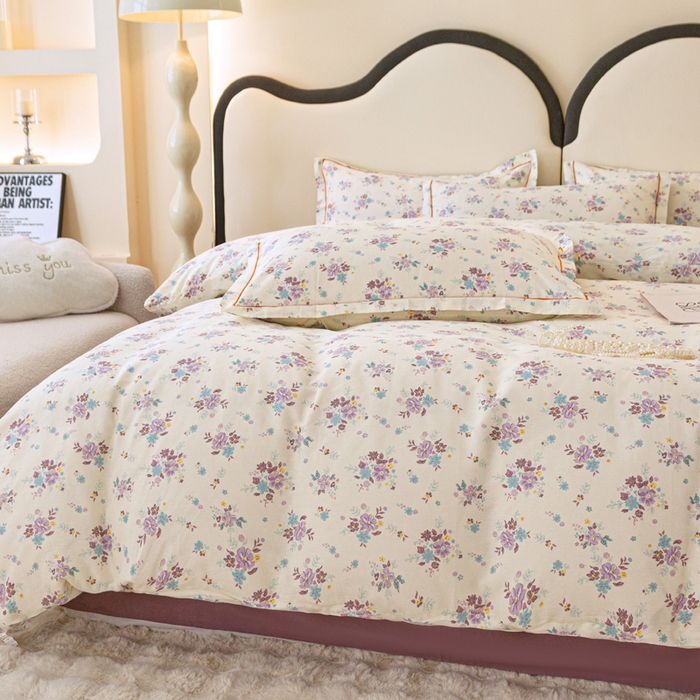 91家纺网 家纺一手货源 找家纺 金泰莱 2025新款全棉纯棉小清新工艺款四件套 紫风铃