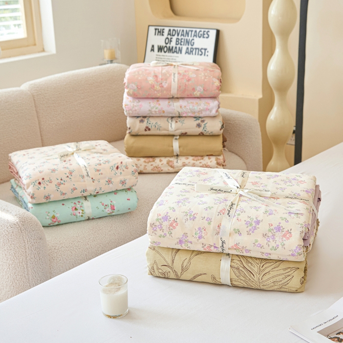 91家纺网 家纺一手货源 找家纺 棉乐町家居 2025新款全棉纯棉小清新工艺款四件套 组合图仅供展示不可下单