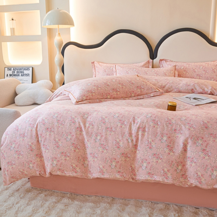 91家纺网 家纺一手货源 找家纺 棉乐町家居 2025新款全棉纯棉小清新工艺款四件套 初晴花语