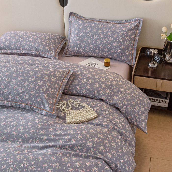 91家纺网 家纺一手货源 找家纺 棉乐町家居 2025新款全棉纯棉小清新工艺款四件套 梦幻紫兰