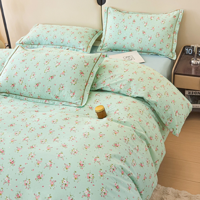 91家纺网 家纺一手货源 找家纺 棉乐町家居 2025新款全棉纯棉小清新工艺款四件套 清新薄荷