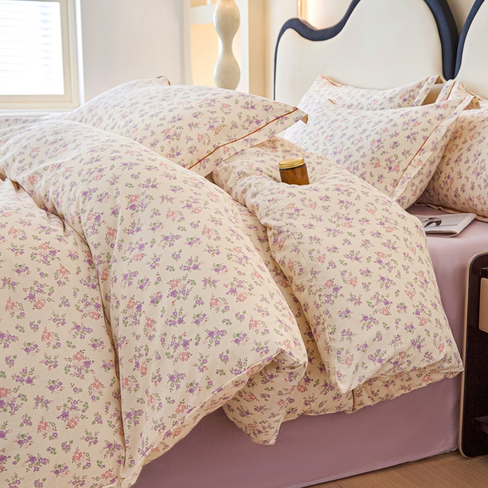 91家纺网 家纺一手货源 找家纺 棉乐町家居 2025新款全棉纯棉小清新工艺款四件套 万朵花