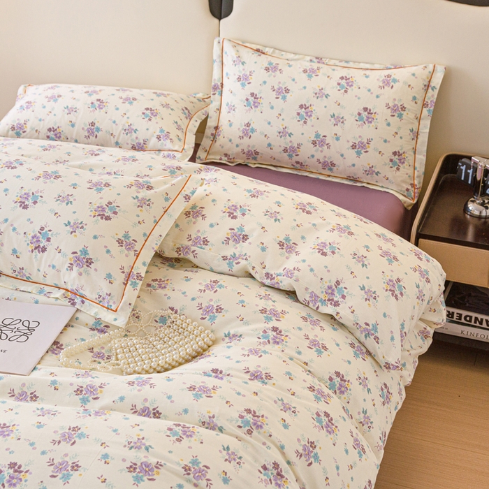 91家纺网 家纺一手货源 找家纺 棉乐町家居 2025新款全棉纯棉小清新工艺款四件套 紫风铃