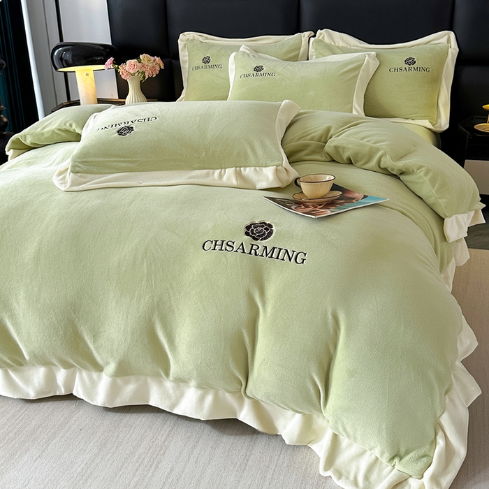 91家纺网 家纺一手货源 找家纺 （总）爱洛 2025新款牛奶绒四件套牛奶绒刺绣四件套纯色牛奶绒四件套