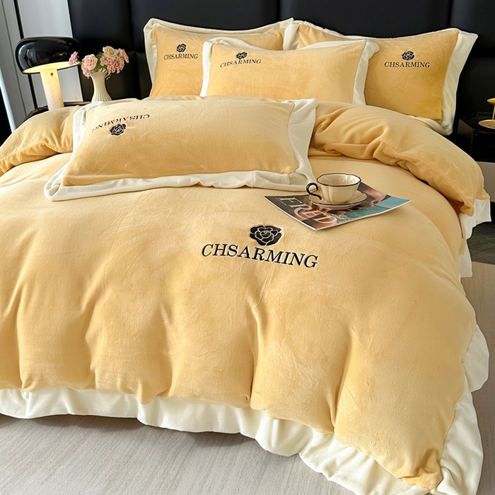 91家纺网 家纺一手货源 找家纺 （总）爱洛 2025新款牛奶绒四件套牛奶绒刺绣四件套纯色牛奶绒四件套