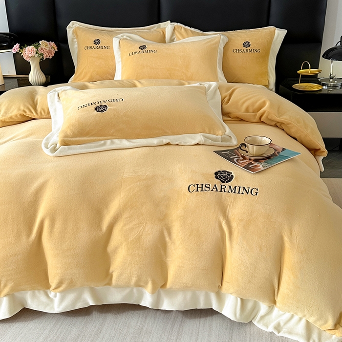 91家纺网 家纺一手货源 找家纺 （总）爱洛 2025新款牛奶绒四件套牛奶绒刺绣四件套纯色牛奶绒四件套