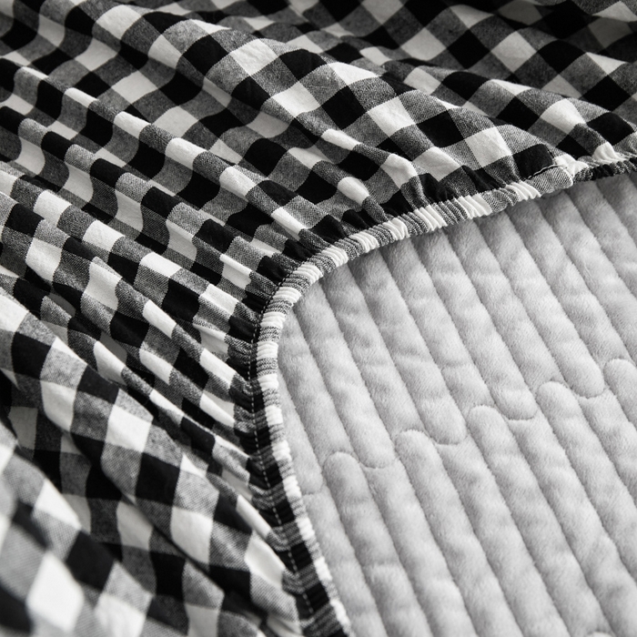 91家纺网 家纺一手货源 找家纺 沐纯家居 2025新款A类全棉纯棉色织水洗棉加婴儿绒双面可用床笠-暖绒系列 暖绒-黑白格