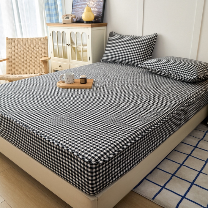 91家纺网 家纺一手货源 找家纺 沐纯家居 2025新款A类全棉纯棉色织水洗棉加婴儿绒双面可用床笠-暖绒系列 暖绒-黑白格