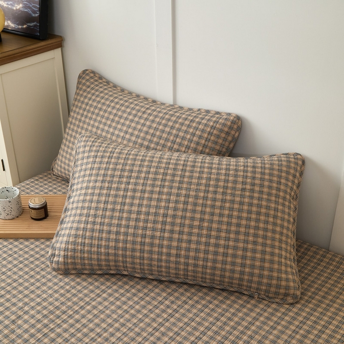 91家纺网 家纺一手货源 找家纺 沐纯家居 2025新款A类全棉纯棉色织水洗棉加婴儿绒双面可用床笠-暖绒系列 暖绒-卡其格