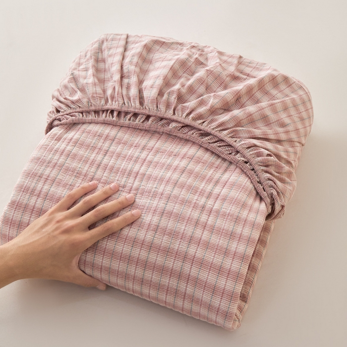 91家纺网 家纺一手货源 找家纺 沐纯家居 2025新款A类全棉纯棉色织水洗棉加婴儿绒双面可用床笠-暖绒系列 暖绒-柠檬粉