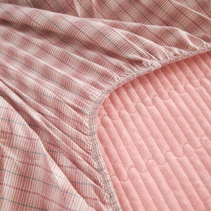 91家纺网 家纺一手货源 找家纺 沐纯家居 2025新款A类全棉纯棉色织水洗棉加婴儿绒双面可用床笠-暖绒系列 暖绒-柠檬粉