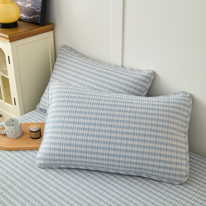 91家纺网 家纺一手货源 找家纺 沐纯家居 2025新款A类全棉纯棉色织水洗棉加婴儿绒双面可用床笠-暖绒系列 暖绒-柠檬蓝