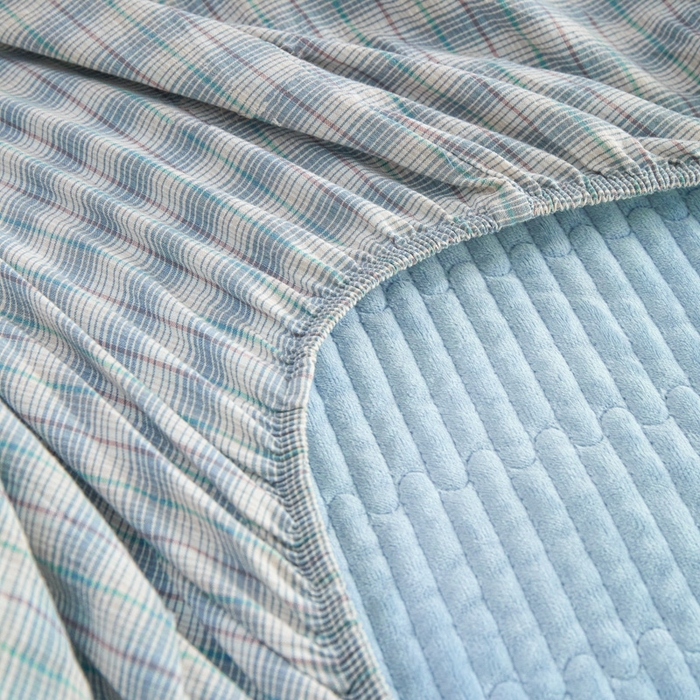 91家纺网 家纺一手货源 找家纺 沐纯家居 2025新款A类全棉纯棉色织水洗棉加婴儿绒双面可用床笠-暖绒系列 暖绒-柠檬蓝