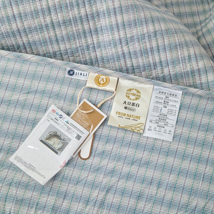 91家纺网 家纺一手货源 找家纺 沐纯家居 2025新款A类全棉纯棉色织水洗棉加婴儿绒双面可用床笠-暖绒系列 暖绒-柠檬蓝