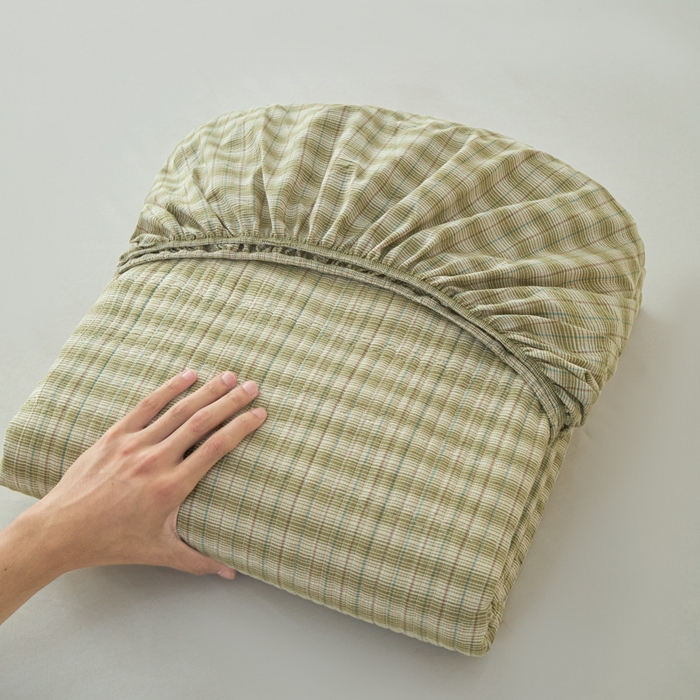 91家纺网 家纺一手货源 找家纺 沐纯家居 2025新款A类全棉纯棉色织水洗棉加婴儿绒双面可用床笠-暖绒系列 暖绒-柠檬绿