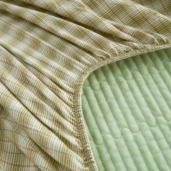 91家纺网 家纺一手货源 找家纺 沐纯家居 2025新款A类全棉纯棉色织水洗棉加婴儿绒双面可用床笠-暖绒系列 暖绒-柠檬绿