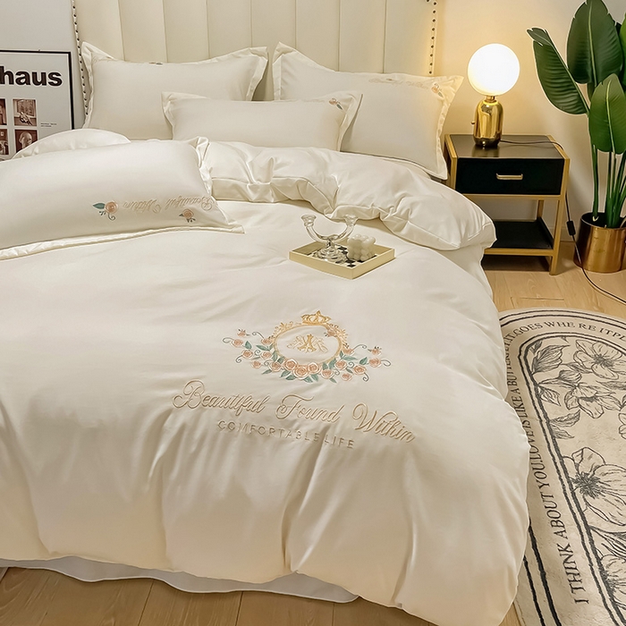 91家纺网 家纺一手货源 找家纺 （总）青泽家纺 2025新款水洗棉绣花磨毛四件套碳素磨毛床单款床笠款套件