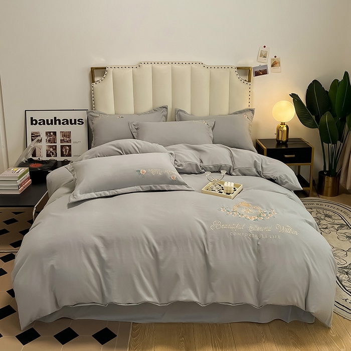 91家纺网 家纺一手货源 找家纺 （总）青泽家纺 2025新款水洗棉绣花磨毛四件套碳素磨毛床单款床笠款套件